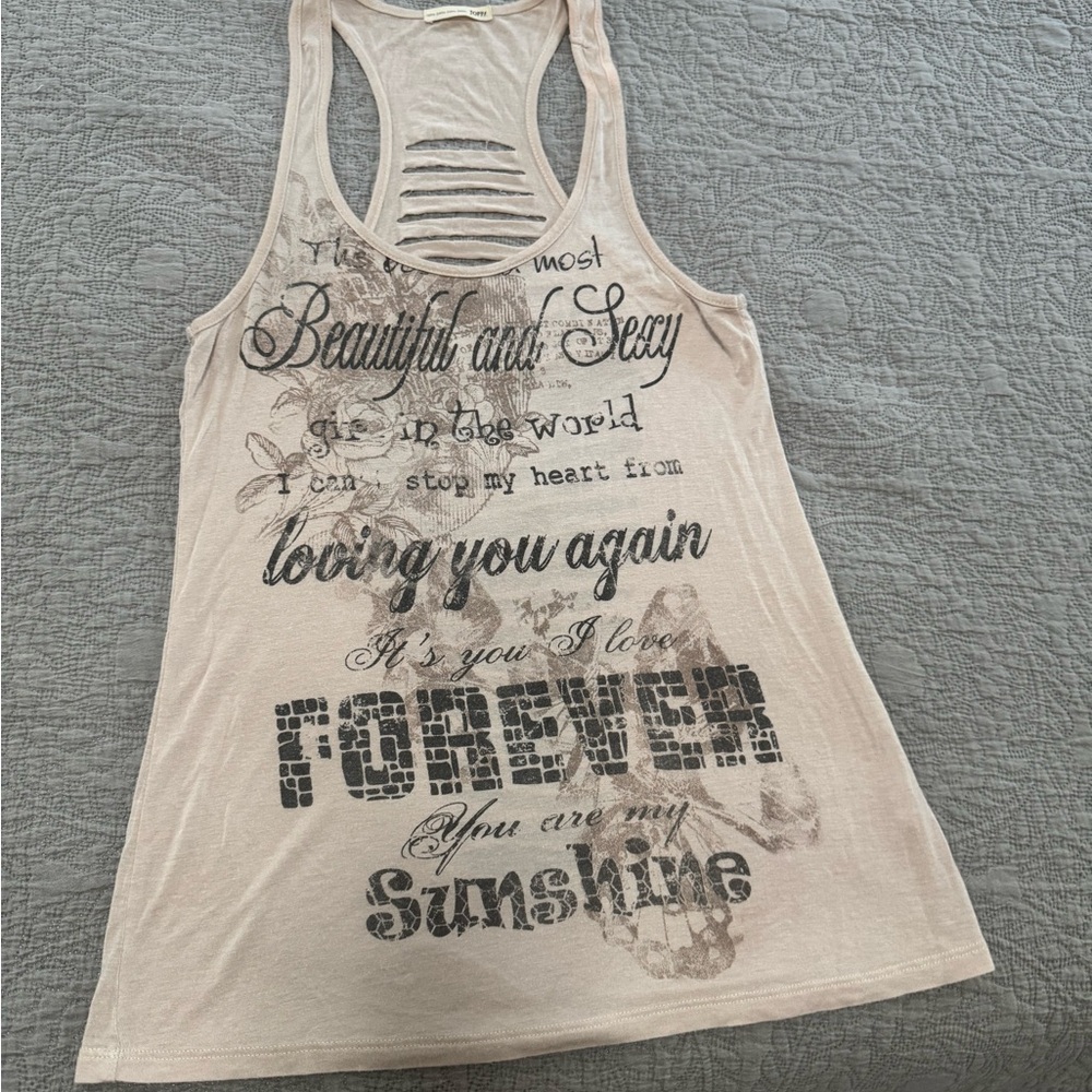 Women's Beige Graphic Tank Top